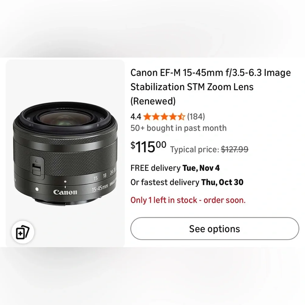 Perfect Condition. Originally $1020 -Canon EOS Black Digital Camera M50